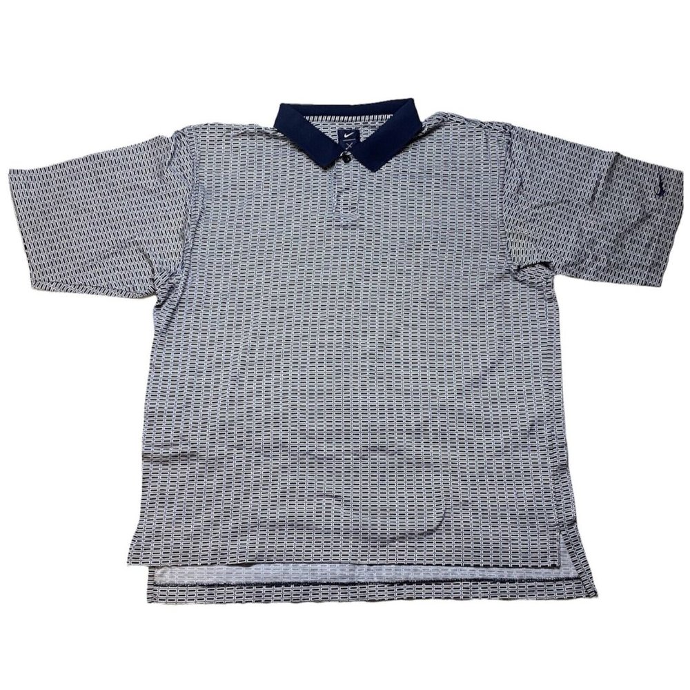 NIKE Men's Light Gray Striped Polo Shirt Short Sleeve Logo EUC Size Large